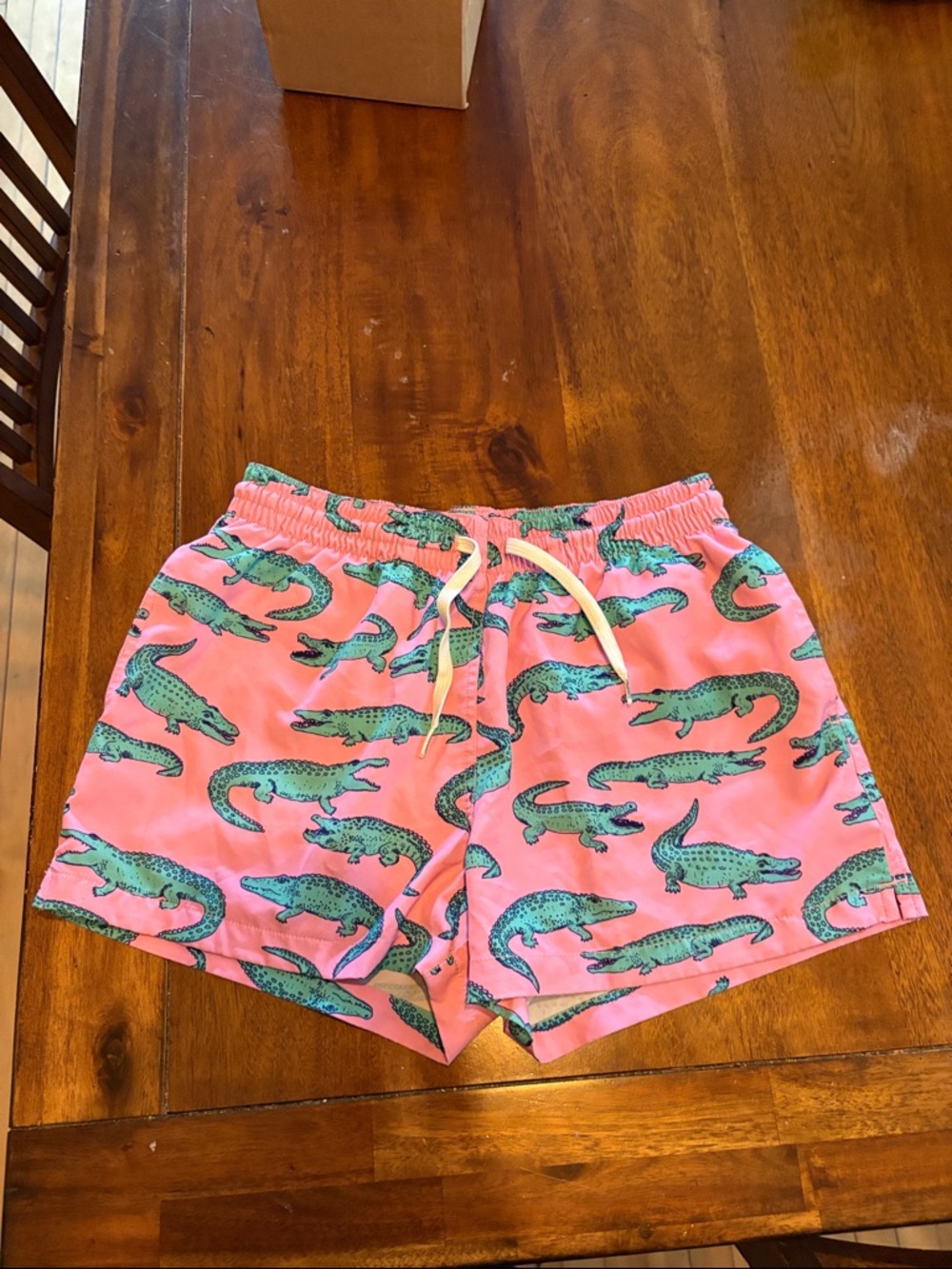 chubbies Pink Swim Shorts with Green Alligator Print